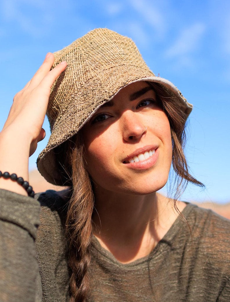 Hemp Bucket Hat • Unisex Handmade Natural Hippie Hat • Eco-Friendly Sun Hat for Men & Women • Packable Travel Beach Hat • Festival Hat by Asatre