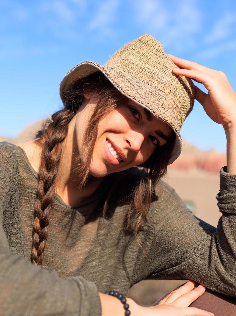 Hemp Bucket Hat • Unisex Handmade Natural Hippie Hat • Eco-Friendly Sun Hat for Men & Women • Packable Travel Beach Hat • Festival Hat by Asatre