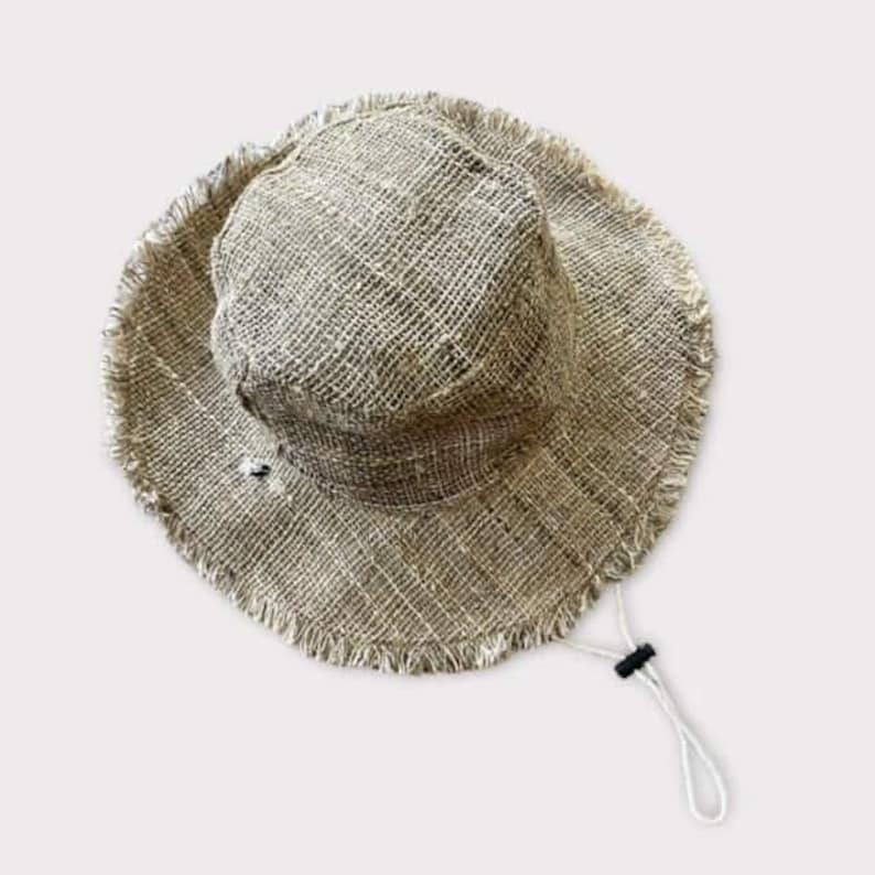 Hemp Safari Hat with Adjustable String Chin Strap • Eco-Friendly Sun Hat for Women• Handmade Festival Packable Travel • Gardening Sailing